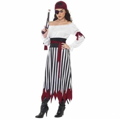 Piraten jurk dames zwart/wit/rood