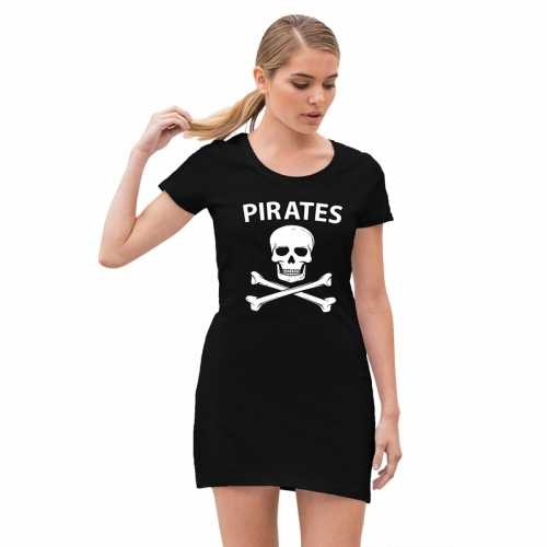 Piraten verkleed jurkje doodshoofd zwart dames