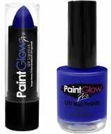 Oplichtende lichtgevende lipstick nagellak set neon blauw