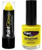 Oplichtende lichtgevende lipstick nagellak set neon geel