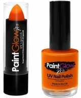 Oplichtende lichtgevende lipstick nagellak set neon oranje